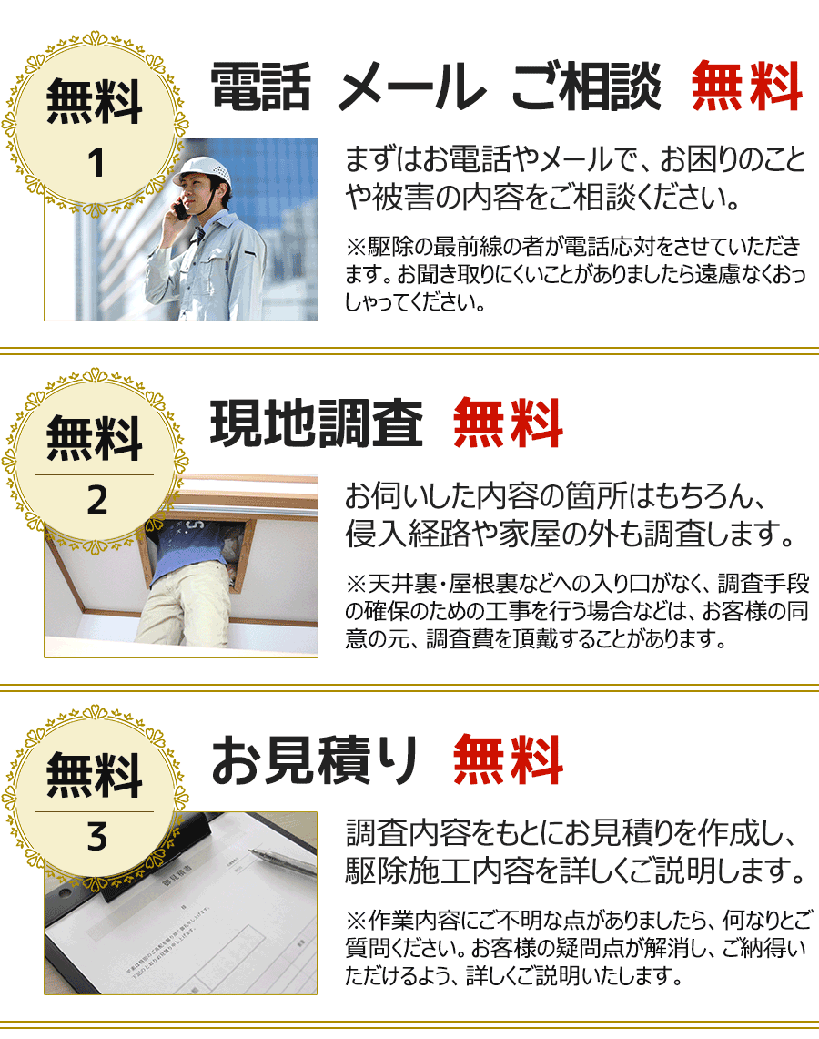 ネズミや害獣被害に悩んだら、ご相談ください。無料にて現地調査・お見積りします